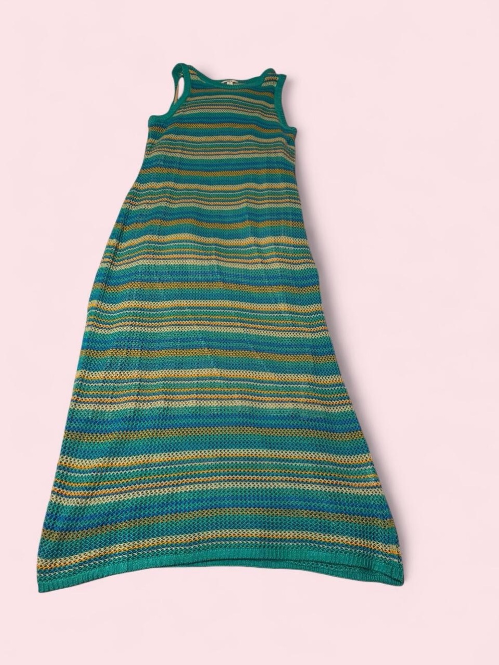 Bar III Teal, Green and Yellow Striped Knit Tank Dress